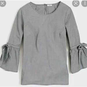 J Crew Micro Gingham Bell Sleeve Top in Stretch Cotton